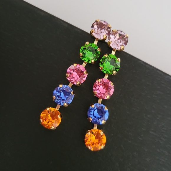 Austrian Crystal 5-stone Earrings - Picture 3 of 7